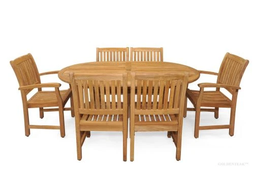 Teak Patio Dining Set for 6 - Oval Table & 6 Chairs