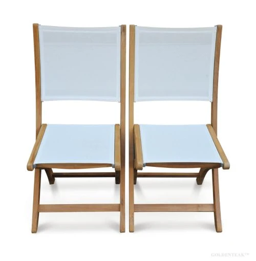 Teak Folding Side Chair White Sling Seat PAIR- Providence Collection
