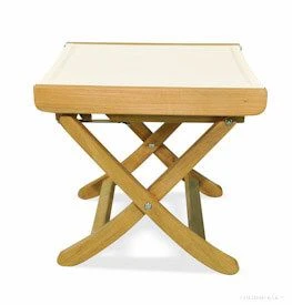 Teak footstool with cream color Batyline fabric
